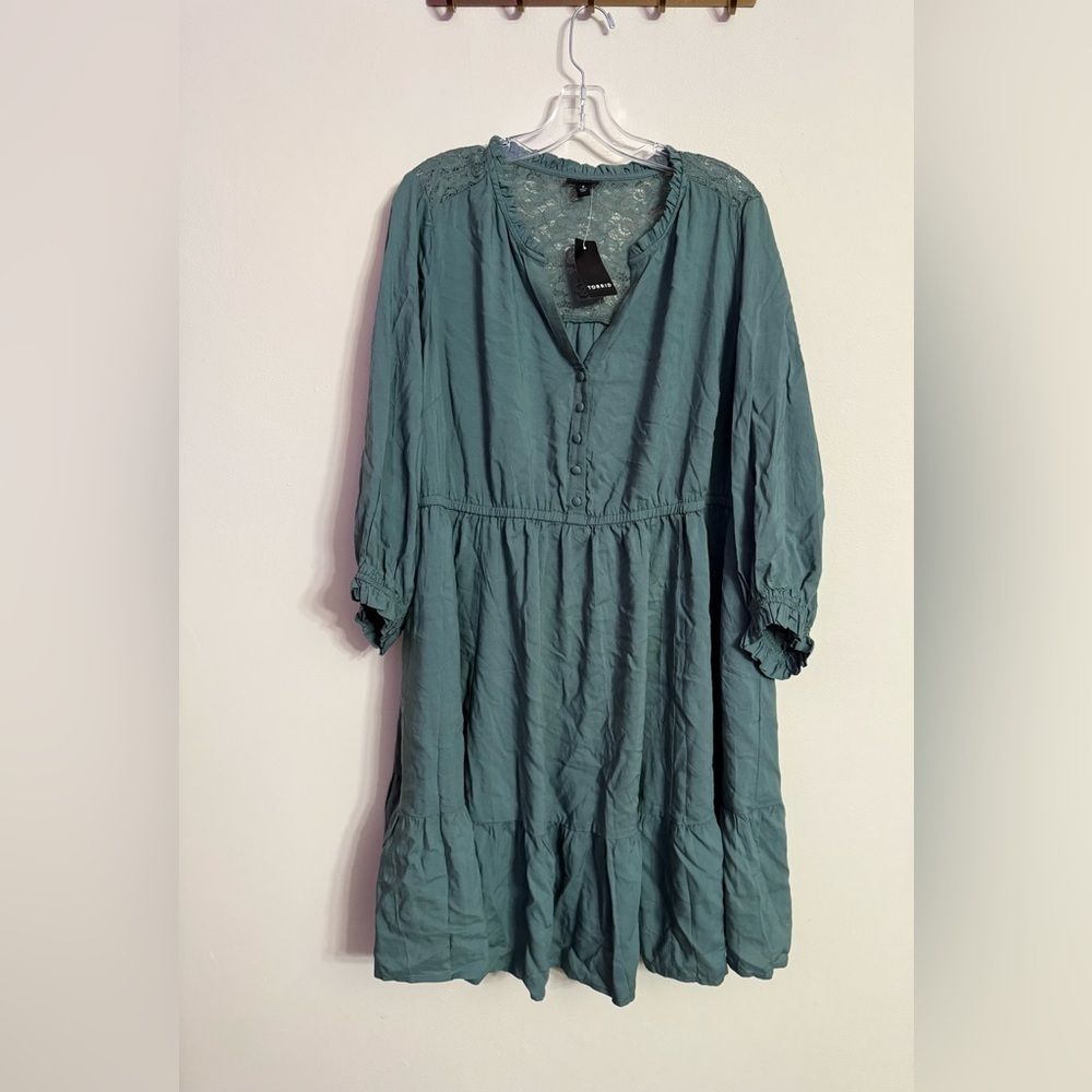 Torrid New Size 2 18/20 Mini Challis Shirt Dress Dark Forest Green Flowy - Picture 5 of 9